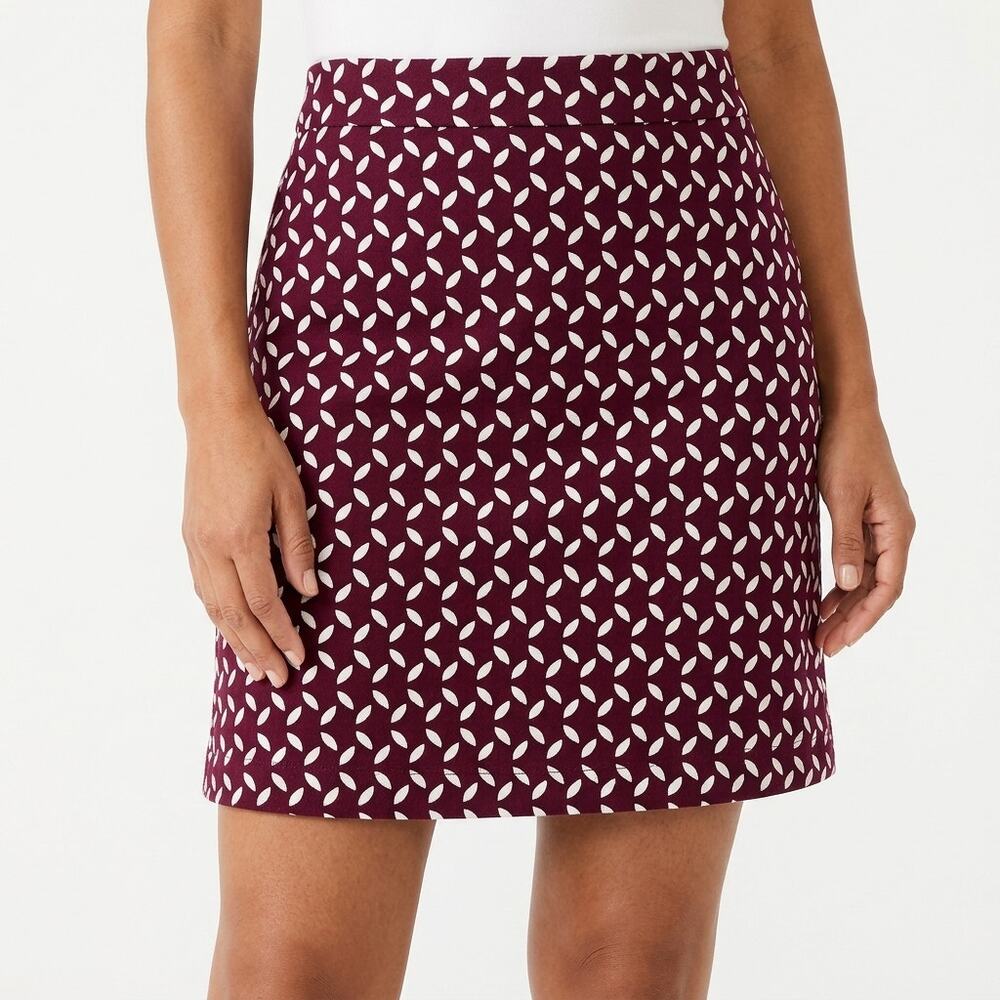 ANN TAYLOR Cotton Blend Red Geometric Woven Short Skirt Women See Measurements